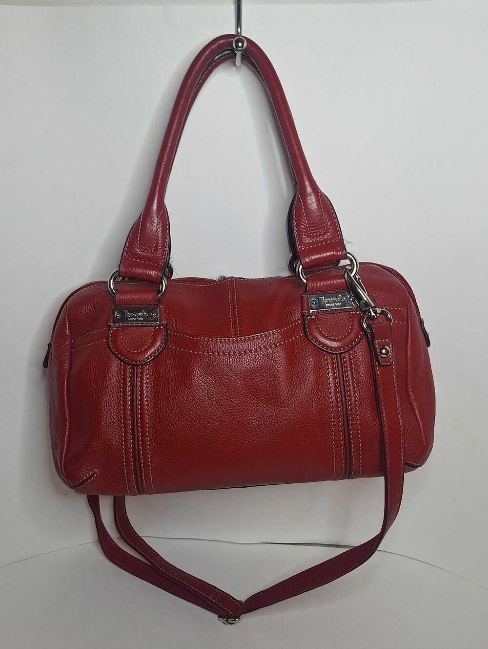 Tignanello Red Leather Medium Top Handle Satchel Outside Slip Pocket Crossbody